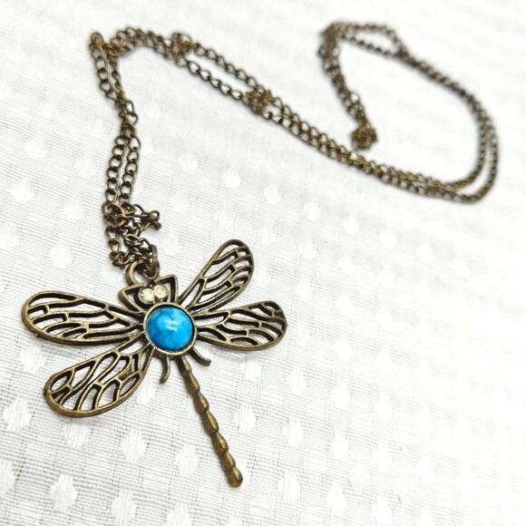 Rustic Bronze Dragonfly Necklace - Picture 1 of 5